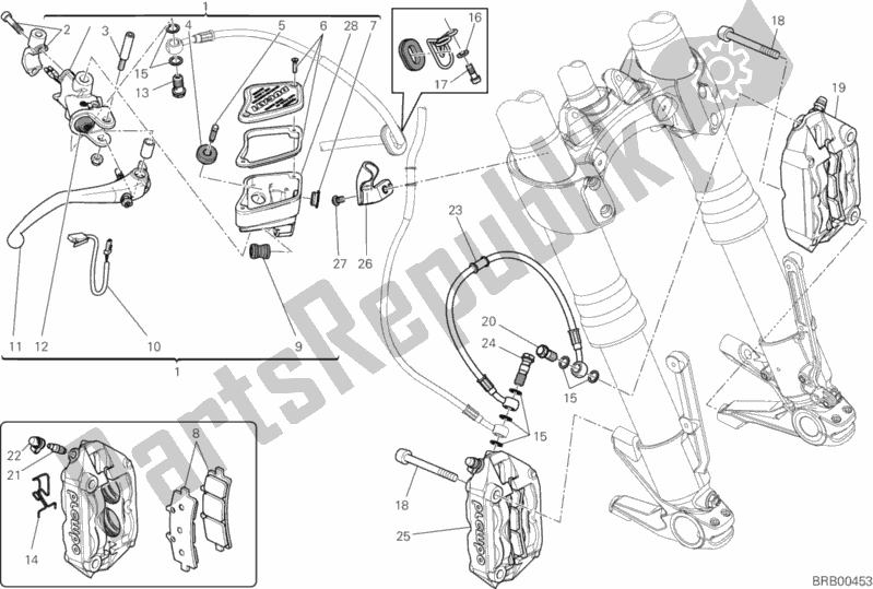 Tutte le parti per il Sistema Frenante Anteriore del Ducati Diavel USA 1200 2013